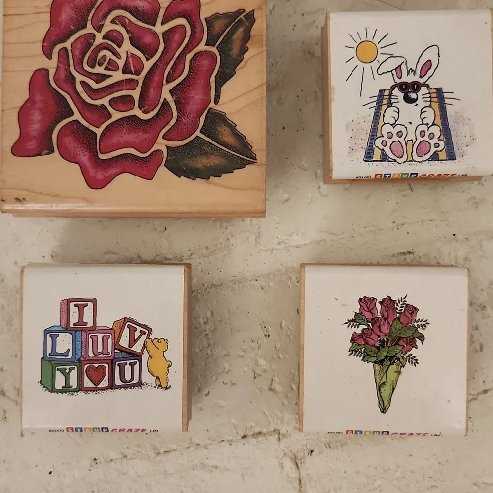 Wooden Stamps with Colorful Designs 7 Total - Picture 3 of 4